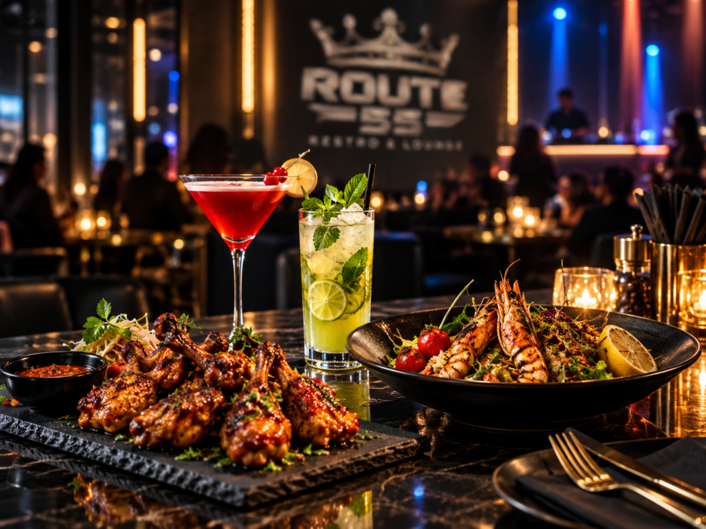 Food dishes and cocktails